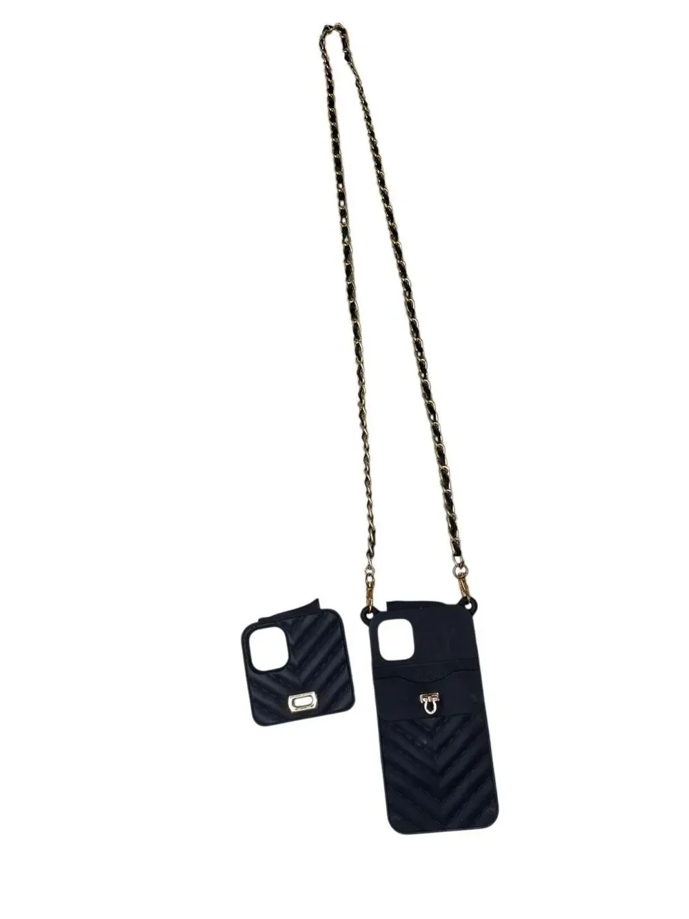Flawed Black Quilted Crossbody iPhone 11 Case Wallet Chain Card Holder Silicone